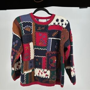 Vintage 90’s Vibrant Patchwork Paris Sport Club Crew Neck Sweater Small Cotton